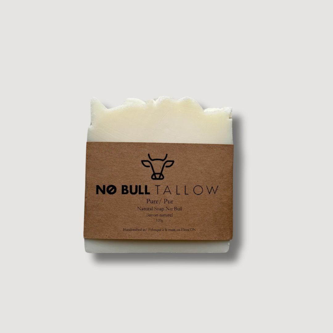 Pure Unscented tallow soap bar on beige background – fragrance-free natural soap for sensitive skin