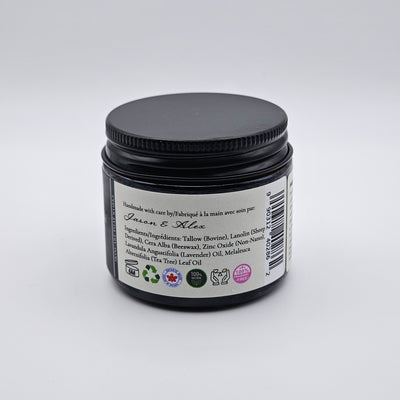 Jar of Raw Hide Relief with a ingredient label on a white background