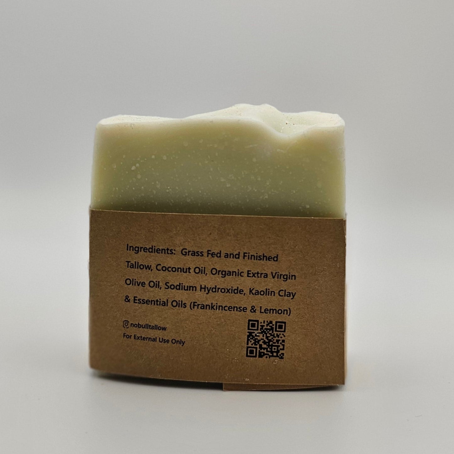 back of franken lemon natural tallow soap showing ingredients