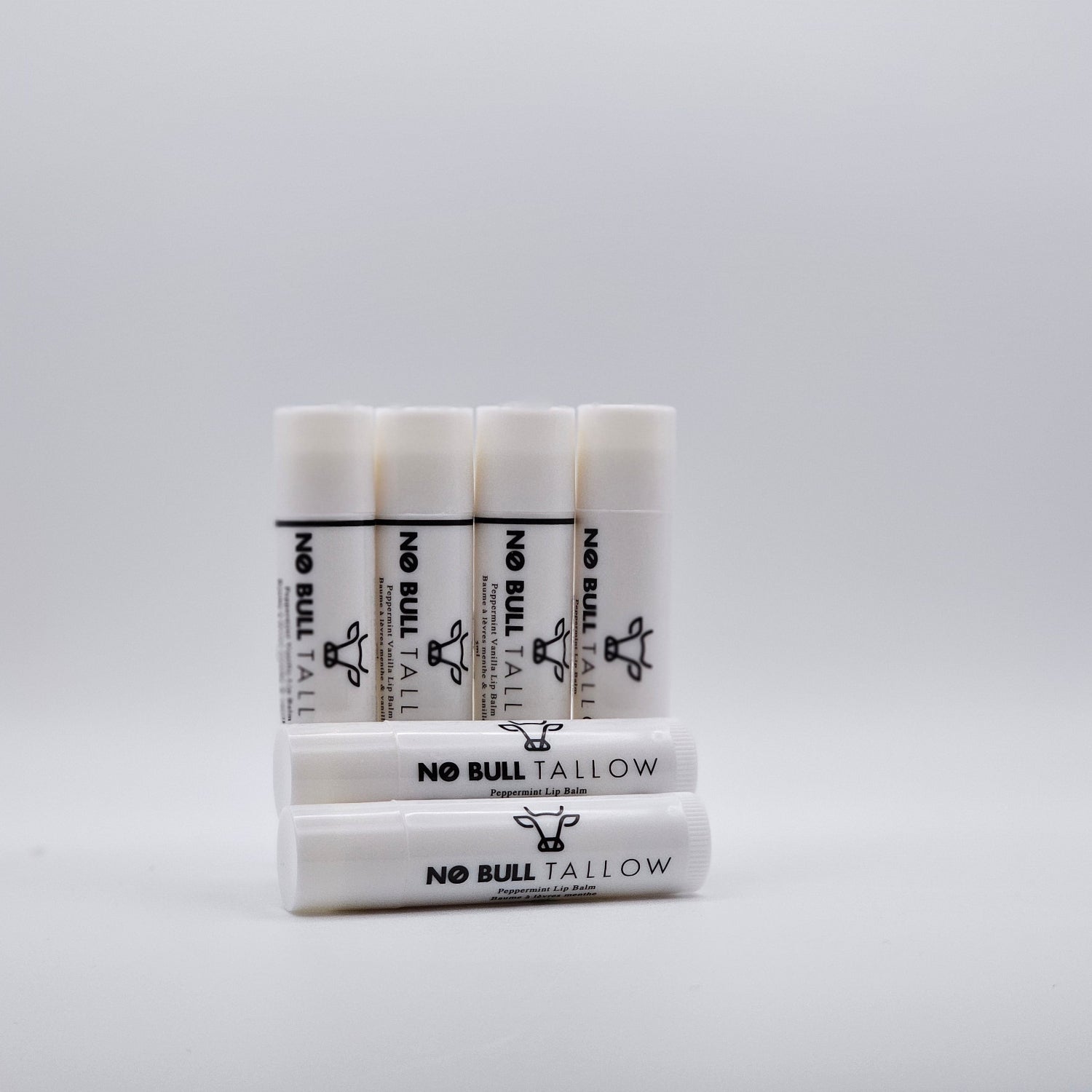 Set of No Bull Tallow lip balms on a white background