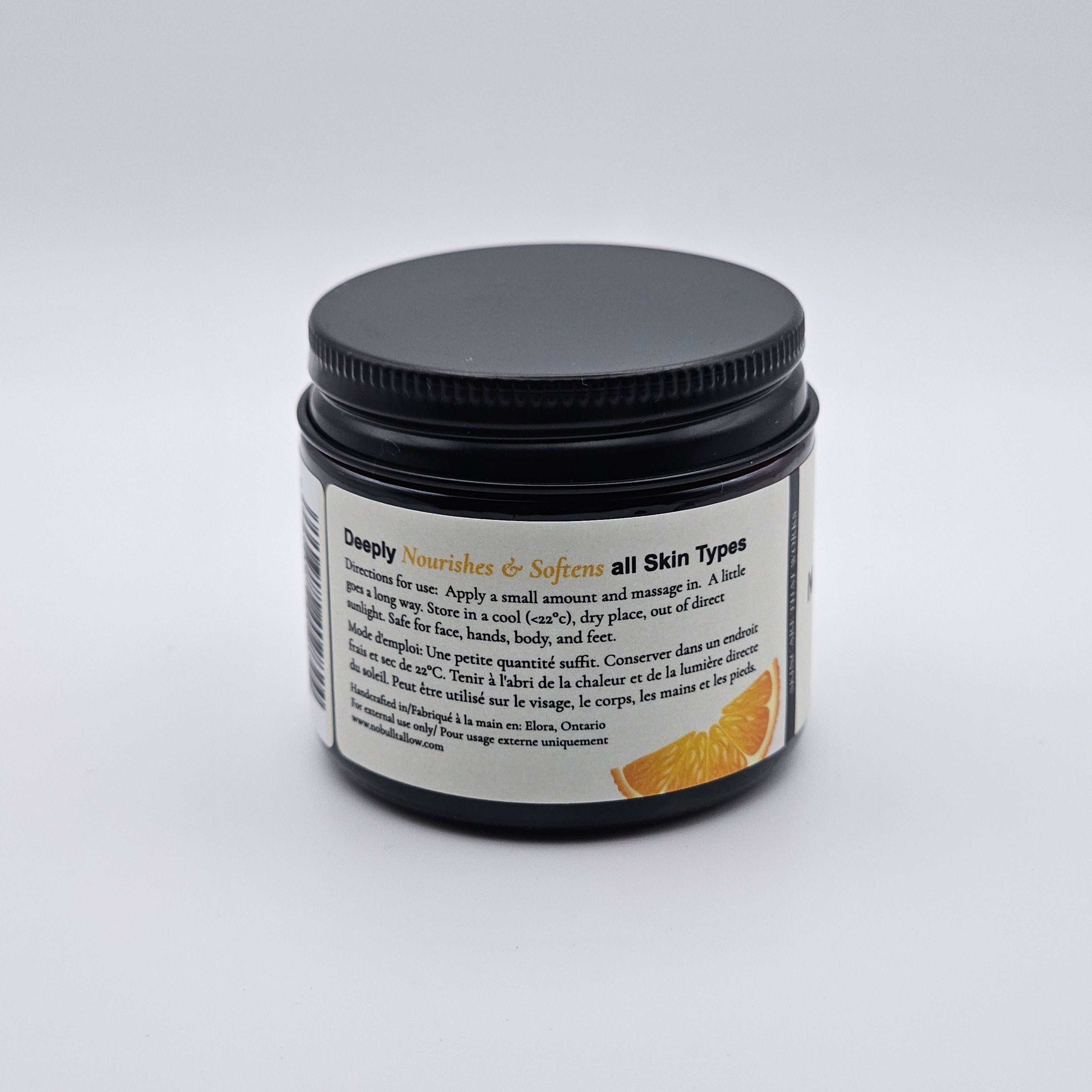 Jar of Original tallow skincare with black lid on a white background
