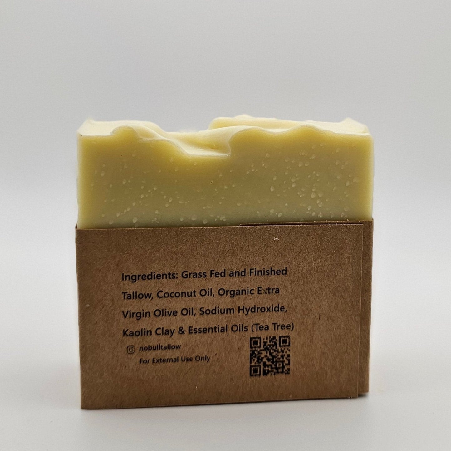 back of tea tree natural tallow soap showing ingredients